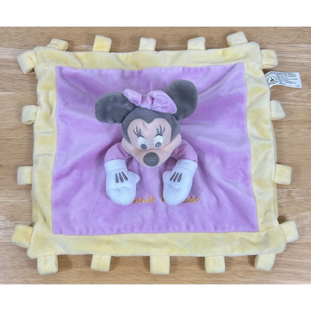 Disney Parks Minnie Mouse Lovey Security Blanket Purple Yellow Tag Crinkle Plush